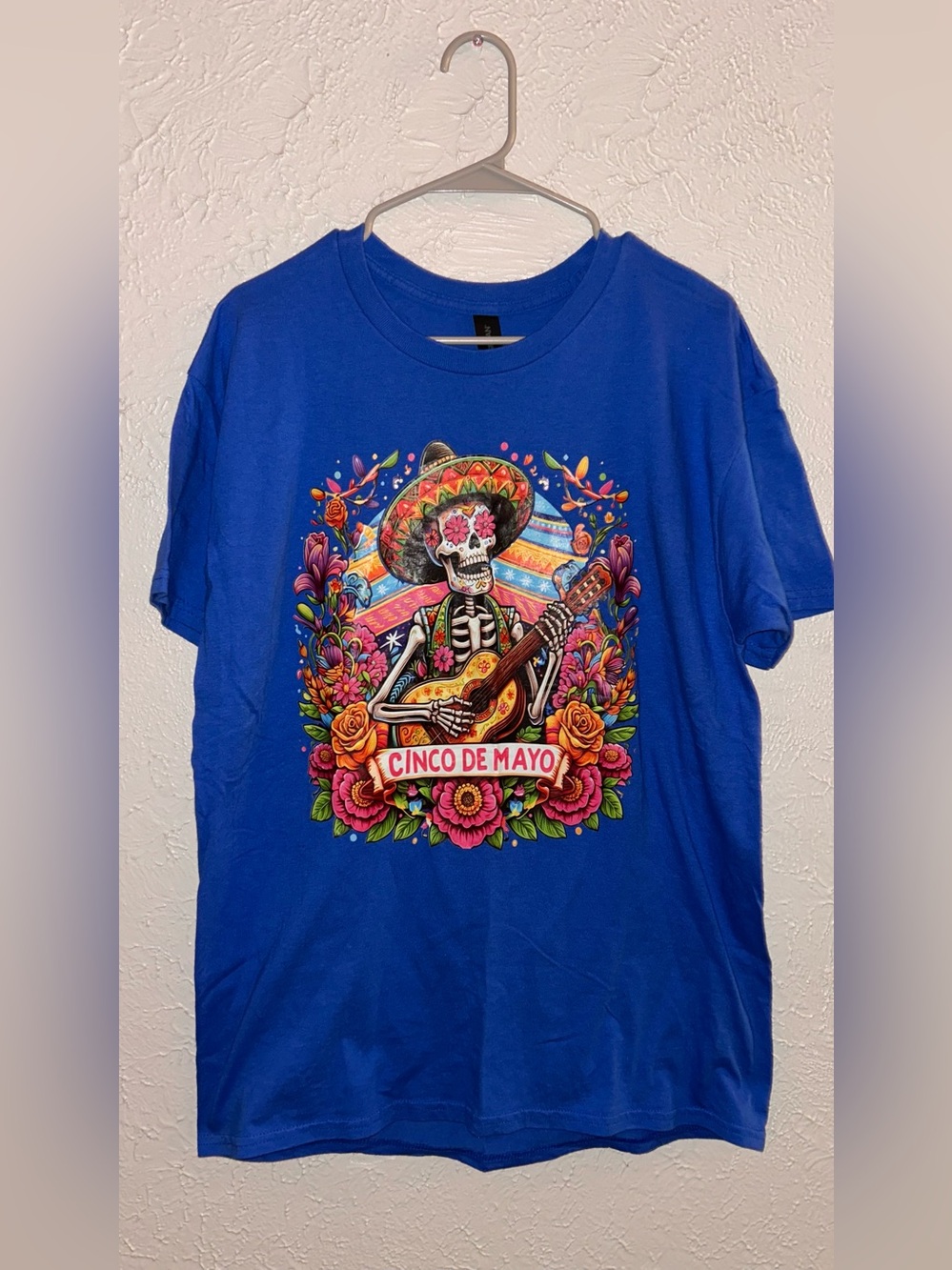 Gildan Blue Cinco de Mayo Skeleton Guitar Graphic Tee